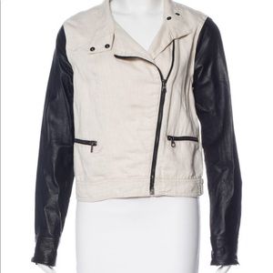 Rag and Bone beige and black Moto Jacket Small